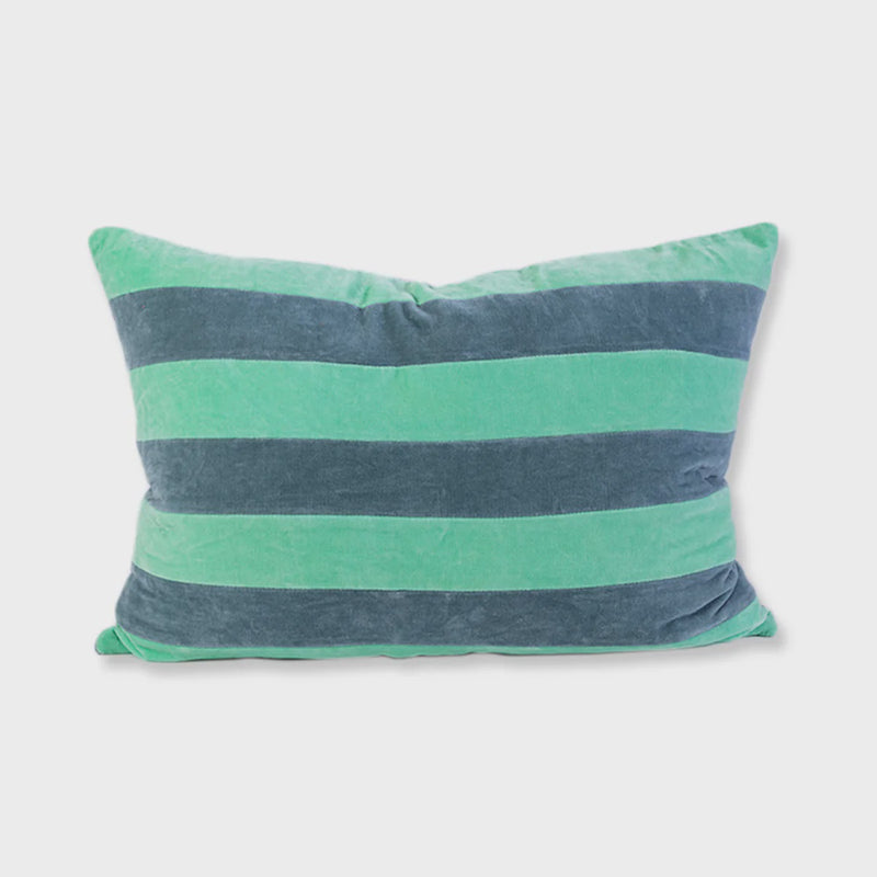 Mint & Aqua Striped Velvet Lumbar Pillow. 18'' X 26''