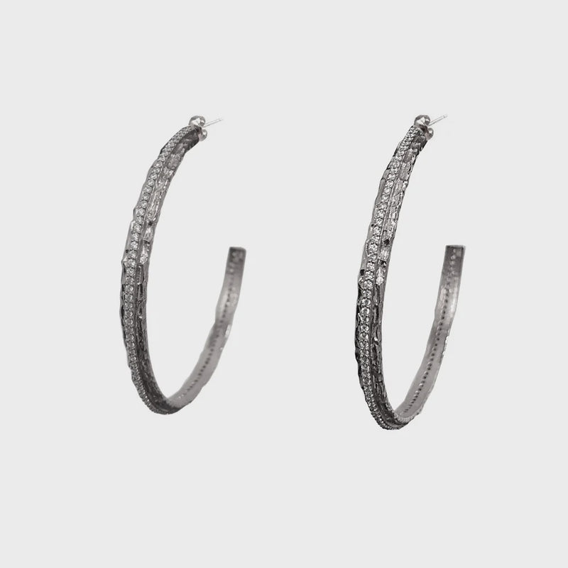 Thin Vintage Silver Crystal Hoops 2"