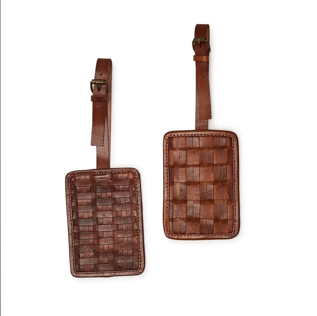 Chestnut Woven Leather Luggage Tag Assorted Pattern