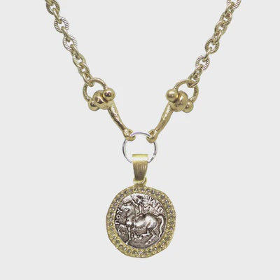 Gold Equestrian Crystal Bezel Horsebit Necklace 16"-18"