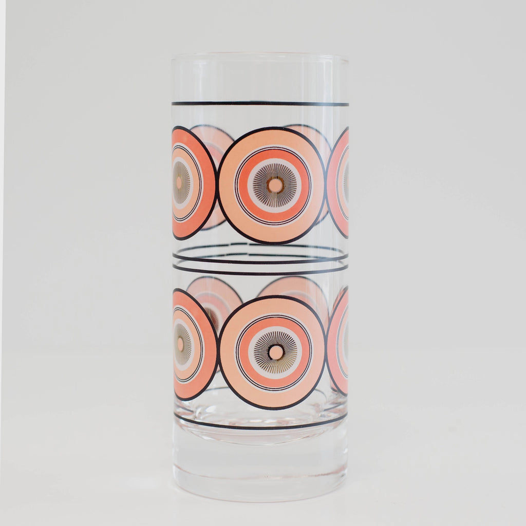 Pink Circles Highball Tall Vintage Cocktail Glass