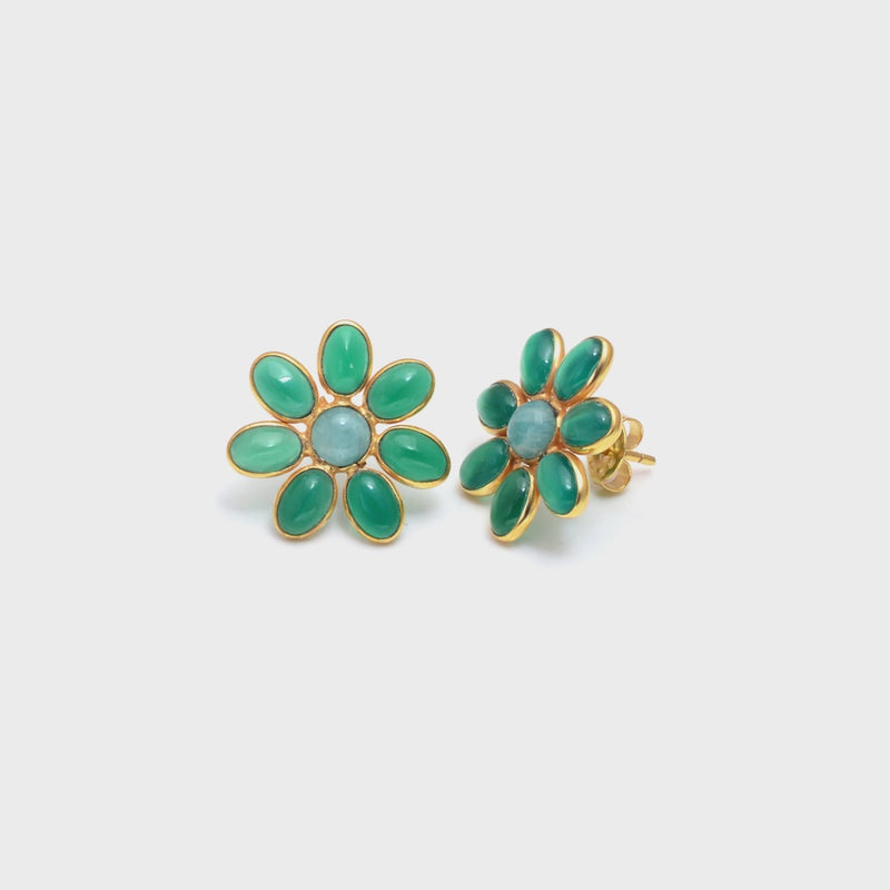 Daisy Gem Studs -  Multicolor Blue Mix