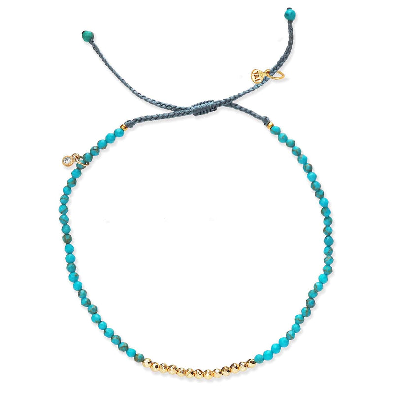 Gold Line Stone Beaded Bracelet - Turquoise