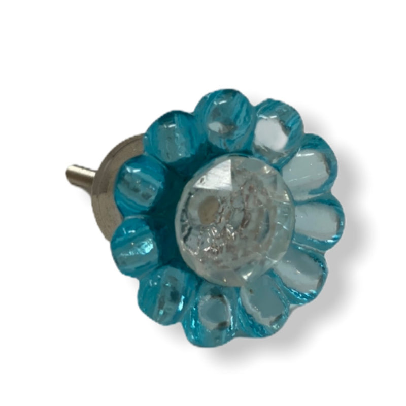 Glass Turquoise Flower Knob